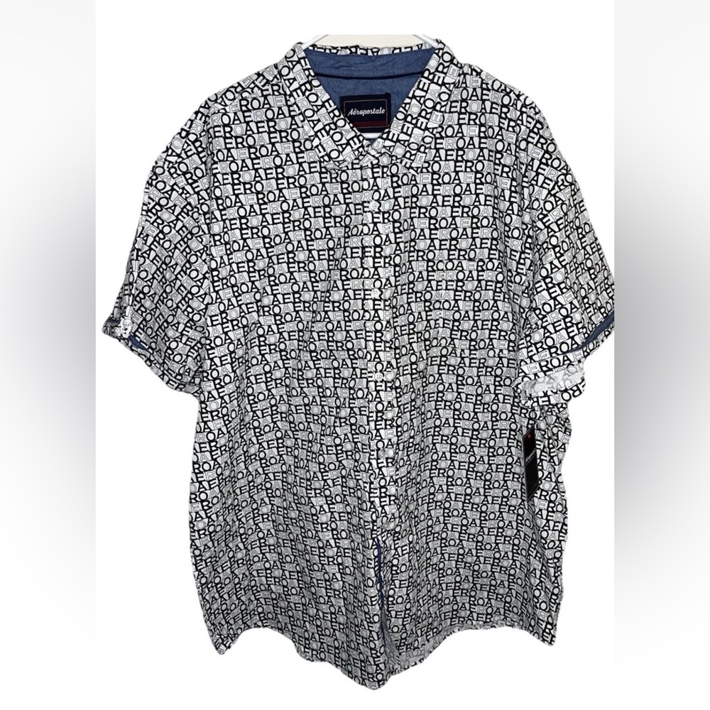 Aeropostale Men's Logo Print Short Sleeve Shirt  White Black Size 4XL NWT